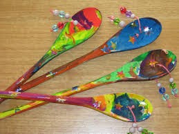 Wooden Spoons with Stringed Beads 